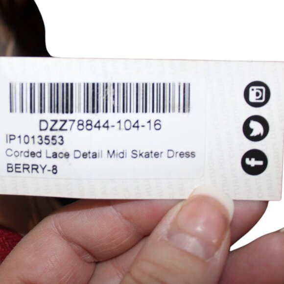 Boohoo Berry Red Corded Lace Midi SKATER Dress Size 8 NWT's HOLIDAY! - Picture 12 of 16